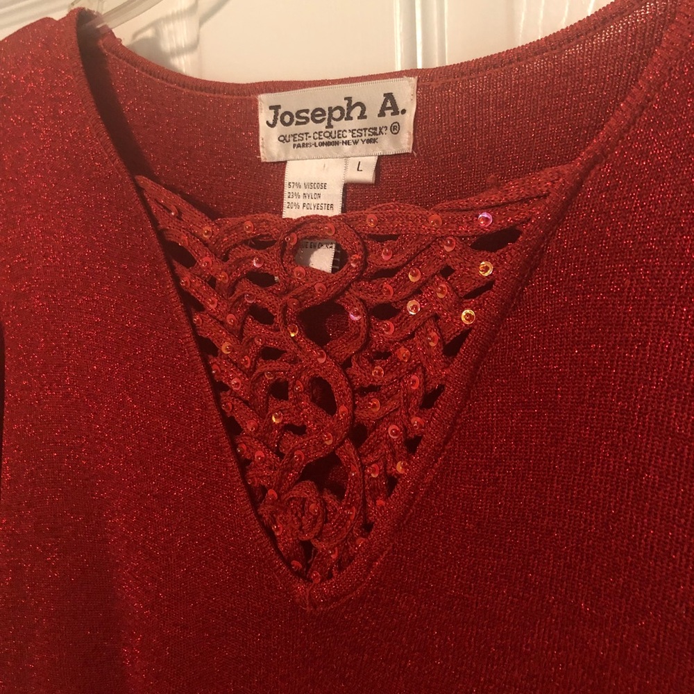 L Orange Shimmer stretchy blouse w/ sequin v-neck